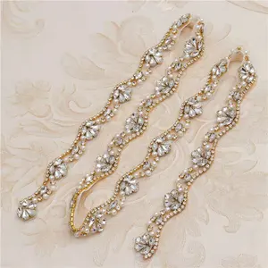 ZSY Wholesale bridal iron on hand beaded silver crystal rhinestone pearl applique trim for wedding dress sash belt