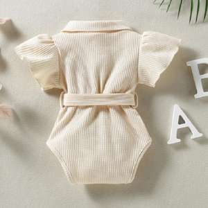 2022 Mono de bebé con mangas de volantes, estilo temperamental, rosa, adorable, con cinturón y pecho abierto - Product Image 6