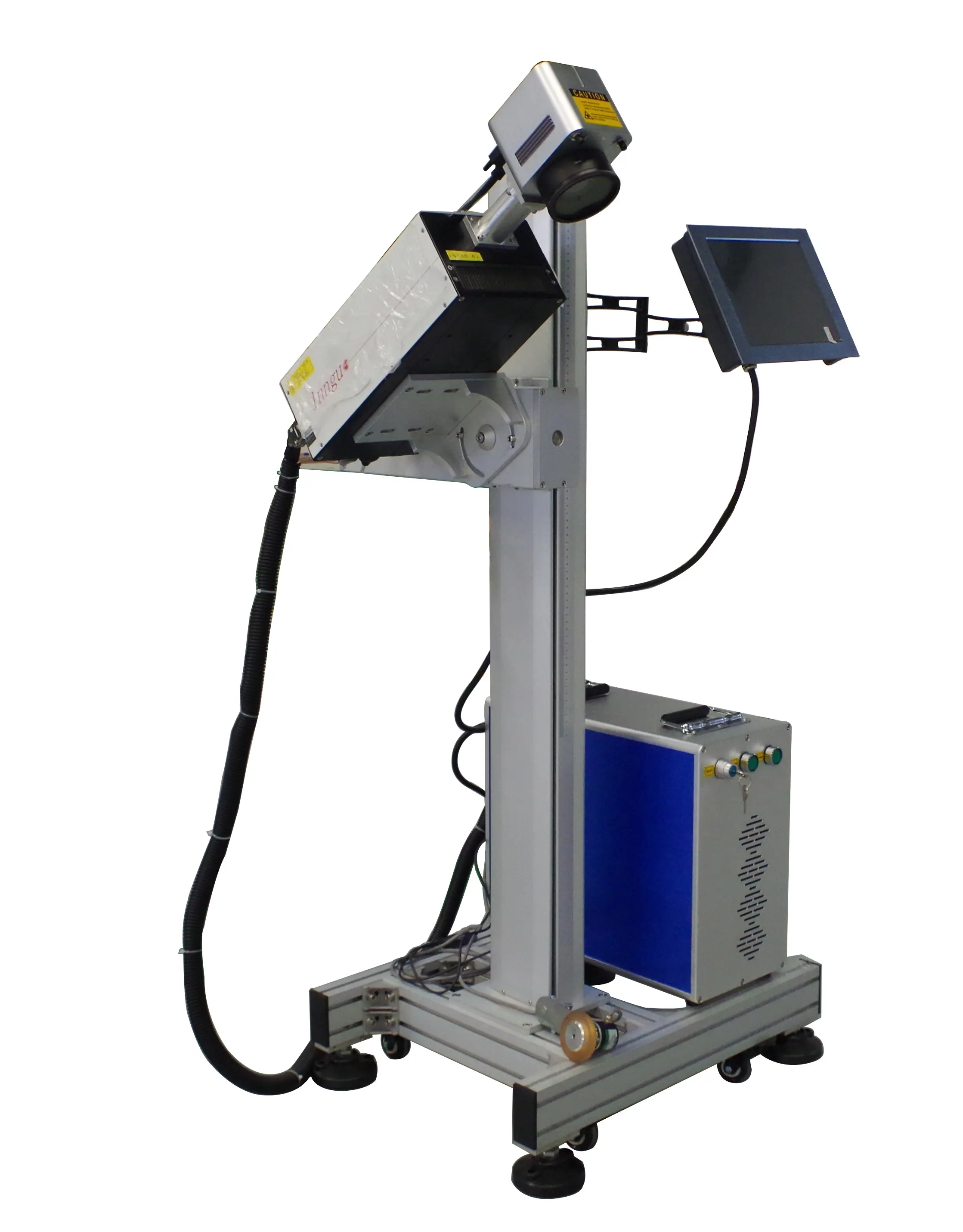생산 라인 용 섬유/CO2/UV 플라잉 레이저 마킹 조각 기계 가격