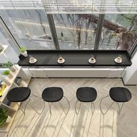 Comptoir de bar en bois massif acrylique, plateau noir avec bordure, tabouret de bar flottant transparent commercial pour fenêtre