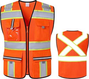 Gilet de sécurité de classe 2 avec fermeture éclair à l'avant et poches multiples, gilet haute visibilité, conforme aux normes ANSI/<span class=keywords><strong>ISEA</strong></span> - Product Image 1