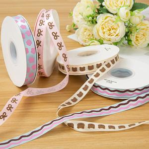 Ruban en satin tissé simple face en polyester de 1,5 cm, motif dessin animé mignon, pour bouquets, gâteaux, cadeaux, emballage DIY, avec nœud ours et logo personnalisé - Product Image 4