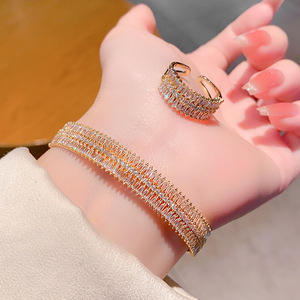 Lisa Yunxi Geometric Zircon <b>Bangle</b> <b>Set</b> Gold And White Micro Insert Women's Jewelry Anniversary Gift - Product Image 3