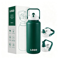 Botella de Agua Aislada al Vacío de Acero Inoxidable de 32oz/1L, Doble Pared, Antiderrames, con Tapa de Paja y Cierre de Seguridad, para Viaje, Venta al Por Mayor