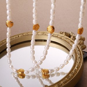 Conjunto de Collar y Pulsera de Perlas de Agua Dulce con Conchas Marinas Doradas Estilo Playa Francesa, Joyería de Moda para Mujer, Acero Inoxidable, Oro de 18K - Product Image 3