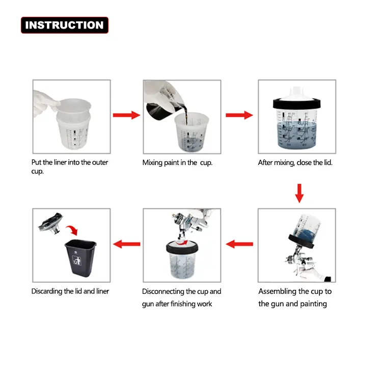 Disposable Paint Cup 600cc Spray Gun Pp Tank Type H/O Quick No Cleaning paint gun cups Paint Mixing Cup Adapter Pot