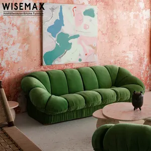 WISEMAX 빈티지 리빙 Room3-Seater 체스터 필드 소파 세트 호텔 빌라를위한 부드럽고 편안한 벨벳 터프트 모듈러 벨벳 소파