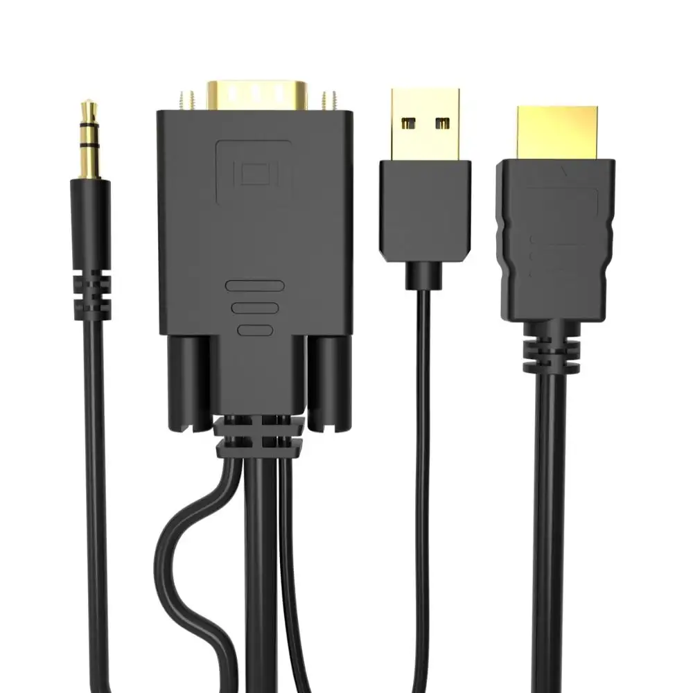 Cáp Chuyển Đổi HDMI Male Sang VGA Male Với Micro USB Power & Audio Với Hình Dạng Vòng Cung Ánh Sáng Thời Trang