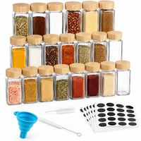Lot de 12 ou 24 pots à épices carrés en verre de 4 oz avec couvercles en bambou, inserts doseurs, étiquettes, entonnoir et brosse de nettoyage