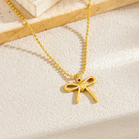 Collier tendance en acier inoxydable 316L plaqué or 14k/18k avec pendentif nœud et pierres rondes pavées pour femme - Cadeau