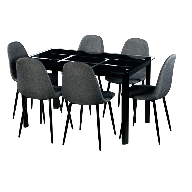 Free Sample High Quality Glass Top Banquet Dining Table and Chairs Set Modern Black 6 Seats Solid for Dining Room Set