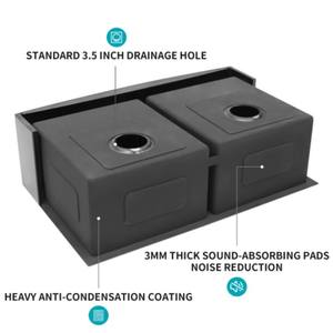 Lavello Rettangolare in Acciaio Inox Stile Fattoria 50/50, 33x21x10 Pollici, da Incasso, per Cucina Esterna Personalizzata, Nero - Product Image 3