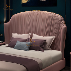 เตียงขนาดควีนไซส์ทำจากไม้จริงเตียงขนาดคิงไซส์สีชมพูหรูหราทันสมัย - Product Image 2