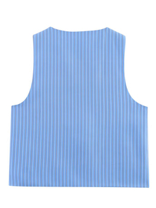 Zajia 2025 mới của phụ nữ Châu Âu và mỹ phong cách sọc không tay nút xiên Vòng Cổ Vest - Product Image 2