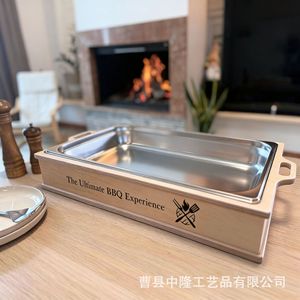 Bandeja de servir de madera con inserto de acero inoxidable, diseño Grillin' & Chillin', para uso en fiestas de barbacoa al aire libre - Product Image 4