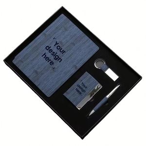 ชุดของขวัญสำหรับองค์กร 4 in 1 ลายไม้พรีเมียม สมุดโน้ต A5, แฟลชไดรฟ์ USB, ที่ใส่บัตร และปากกา สลักชื่อได้ตามต้องการ ของขวัญธุรกิจ - Product Image 1