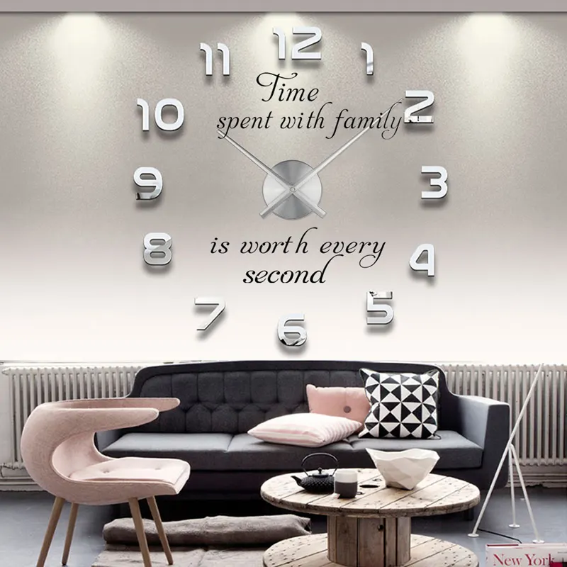 Espejo creativo para decoración de pared, 3d pegatina de reloj, sin marco, grande, bricolaje