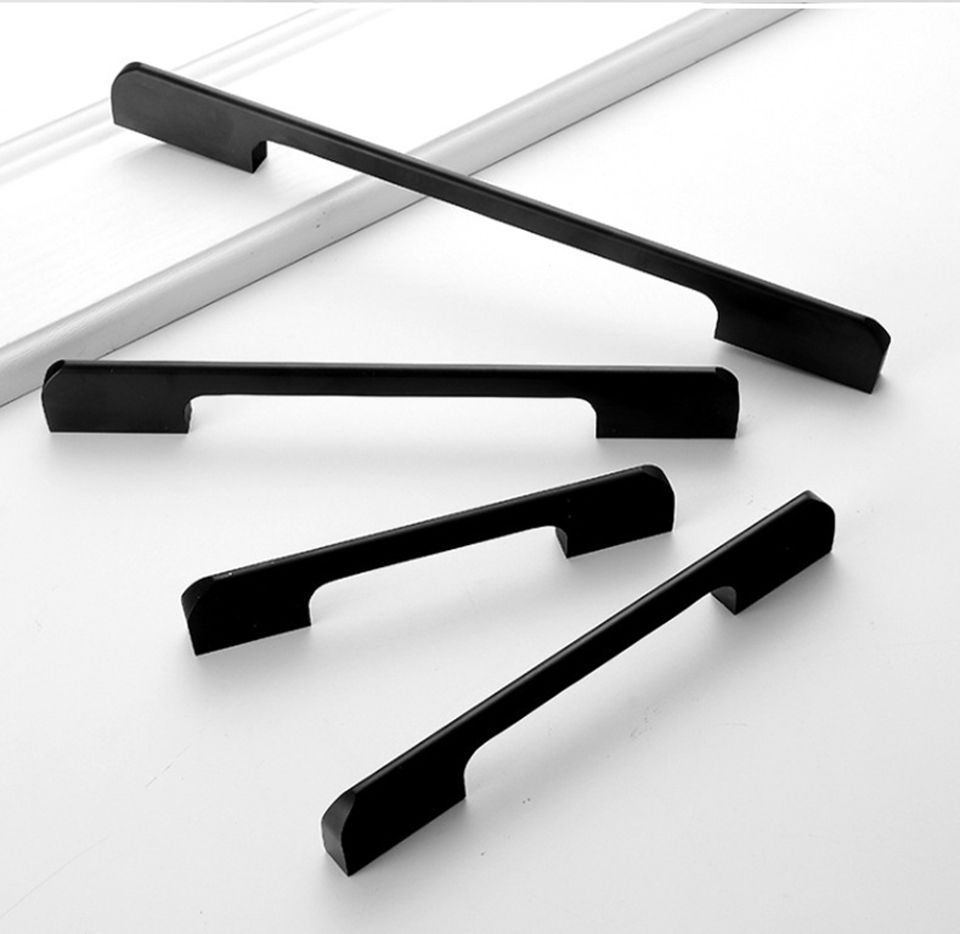 铝制亚光黑色橱柜门把手简约欧式现代亚洲黑色抽屉家具五金门把手