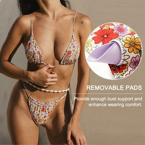 סט ביקיני טנגה משולש מודפס סקסי לנשים, בגד ים בגזרה גבוהה מתכוונן, בגד ים שני חלקים לחוף הים - Product Image 2