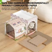 Maison pour chat en carton ondulé écologique à 2 étages, durable, grande, moderne, pour l'intérieur, avec griffoir, villa florale, toutes saisons