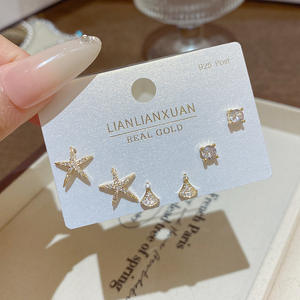 Boucles <span class=keywords><strong>d</strong></span>'oreilles en argent 925, petites, douces <span class=keywords><strong>et</strong></span> belles, adorable <span class=keywords><strong>ours</strong></span>, luxe léger, haut de gamme, une carte <span class=keywords><strong>trois</strong></span> paires pour femmes - Product Image 4