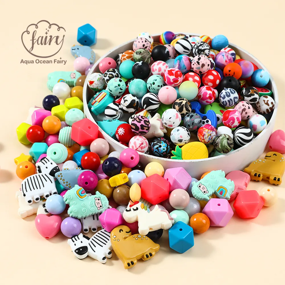 Silicone Thread Ball Baseball Beads 12MM 15MM Silicone Loose Beads Diy Glitter Rainbow Impresso Silicone Beads