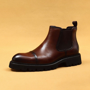 Men's Genuine Leather <b>Boots</b> Round Toe Elastic Band Rubber Outsole Anti-Slippery Outdoor Shoes All Seasons Ankle <b>Boots</b> Wholesale - Product Image 6