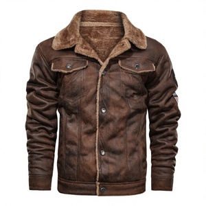 Chaqueta de Cuero Vintage con Forro de Piel Sintética para Hombre, Chaqueta Casual con Cierre - Product Image 4