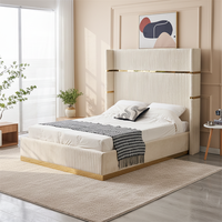 Lit plateforme moderne beige High Beauty Girls, capitonné, taille Queen/King, cadre de lit rembourré doux