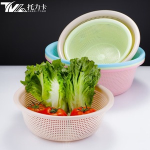 Cesta de drenaje redonda de plástico, colador multifuncional para lavar verduras, frutas y arroz, para uso doméstico en la cocina. - Product Image 3