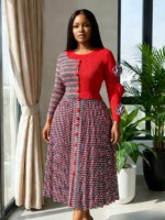 Robe midi plissée Miyake avec imprimé bicolore, grande taille, écologique pour femmes, style ajusté élégant