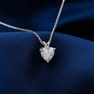 心形明亮切割真14k白金vvs硅石钻石项链定制真金饰品女式项链
