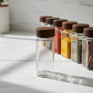 Bocaux à <span class=keywords><strong>épices</strong></span> en verre avec couvercles en bois d'acacia, récipients carrés hermétiques pour assaisonnements avec étiquettes, couvercles doseurs pour le <span class=keywords><strong>rangement</strong></span> en cuisine, 4 oz - Product Image 1