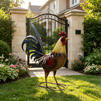 Statue de coq en fer pour jardin, décoration extérieure en métal pour patio et pelouse