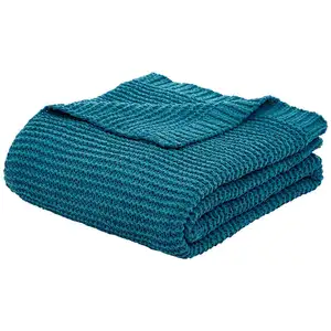Ultra-soft all seasons classic knit texture cozy blue knitted throw blanket