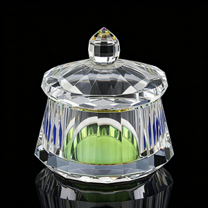 Small Bridge <strong>Crystal</strong> Jewelry Ring Box Tapered Faceted Teardrop <strong>Knob</strong> Green Base K9 Glass Trinket Jar Home Decor Candy Dish Model - Product Image 4