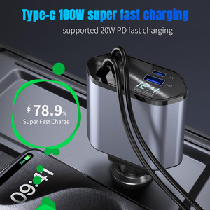 Cargador de Coche <span class=keywords><strong>C1</strong></span> con Carga Rápida, Estación de Carga para Teléfono 4 en 1, Pantalla LED Digital, 2 Cables Retráctiles, Tipo C PD, Adaptador Rápido de 65W - Product Image 2