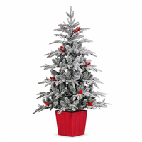 Sapin de Noël artificiel floqué à aiguilles mélangées en PE de 95 cm avec pot rouge, pour extérieur et table, décoration hivernale de Noël