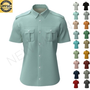 เสื้อตกปลาแบบสั่งทำ แขนสั้น โพลีเอสเตอร์ แห้งเร็ว ป้องกันรังสียูวี คอปกติดกระดุม เสื้อตกปลาผู้ชายแบบกระเป๋าคู่ - Product Image 1