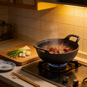 Wok en fonte robuste avec couvercle en verre - Poêle antiadhésive pré-assaisonnée avec poignée assistée pour cuisinière électrique - Product Image 3