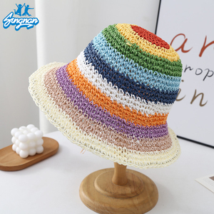 Summer Sun <strong>Cheap</strong> Beach Straw <strong>Hats</strong> Sun protection Korean Style <strong>Bucket</strong> <strong>Hat</strong> Custom Women Knit Fisherman rainbow Beach Western <strong>Hat</strong> - Product Image 4