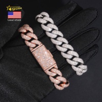 Bracelet cubain en argent massif 925 de 14 mm, serti de diamants Moissanite GRA, style hip-hop, étincelant, stock local en entrepôt américain
