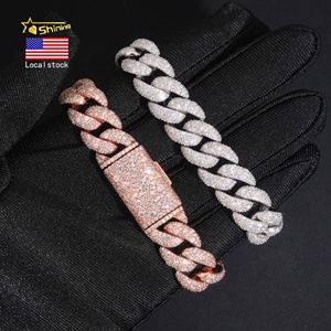 USA Warehouse Local Stock 14mm <strong>Bracelet</strong> 925 <strong>Solid</strong> <strong>Silver</strong> Hip Hop Iced Out GRA Moissanite Diamond Sparkling Cuban Link <strong>Bracelet</strong> - Product Image 1