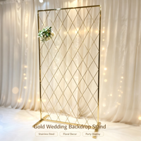 Support de toile de fond professionnel en acier inoxydable doré avec grille diamantée pour décoration florale de mariage et de fête
