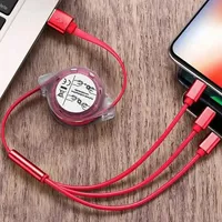 Cargador de Teléfono Telescópico Retráctil 3 en 1 con Carga Rápida de 2.4A, Cable Retráctil Tipo C Micro USB