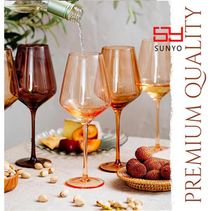SUNYO 16.5oz Venus Coleção Vidros Elegante Colorido Vinho Óculos Conjunto De 6 Stemmed Vidro De Vinho Marrom Com Borda Fina - Product Image 6