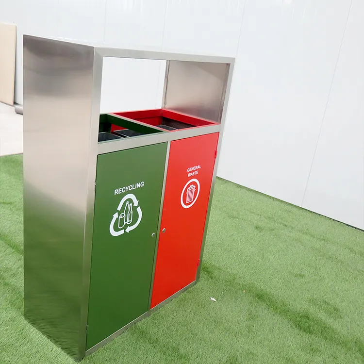Cubo de basura de reciclaje de acero público moderno personalizado de fábrica, cubos de basura de clasificación