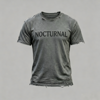 T-shirt gris vintage délavé et vieilli, impression DTG Kornit, motif lettres nocturnes, effet soleil délavé, style streetwear