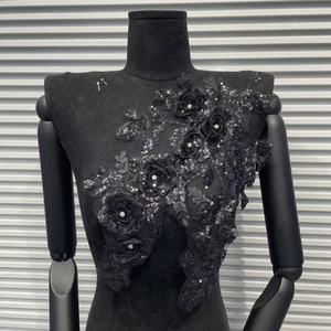 Applicazione di pizzo ricamato con perline, fiore multicolore con perline abbinate, rifiniture in pizzo - Product Image 5