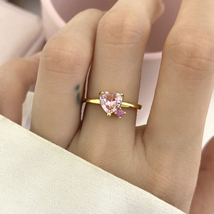 High Quality 18k Gold Plated Cubic Zirconia Double Heart <b>Adjustable</b> <b>Ring</b> Women - Product Image 3